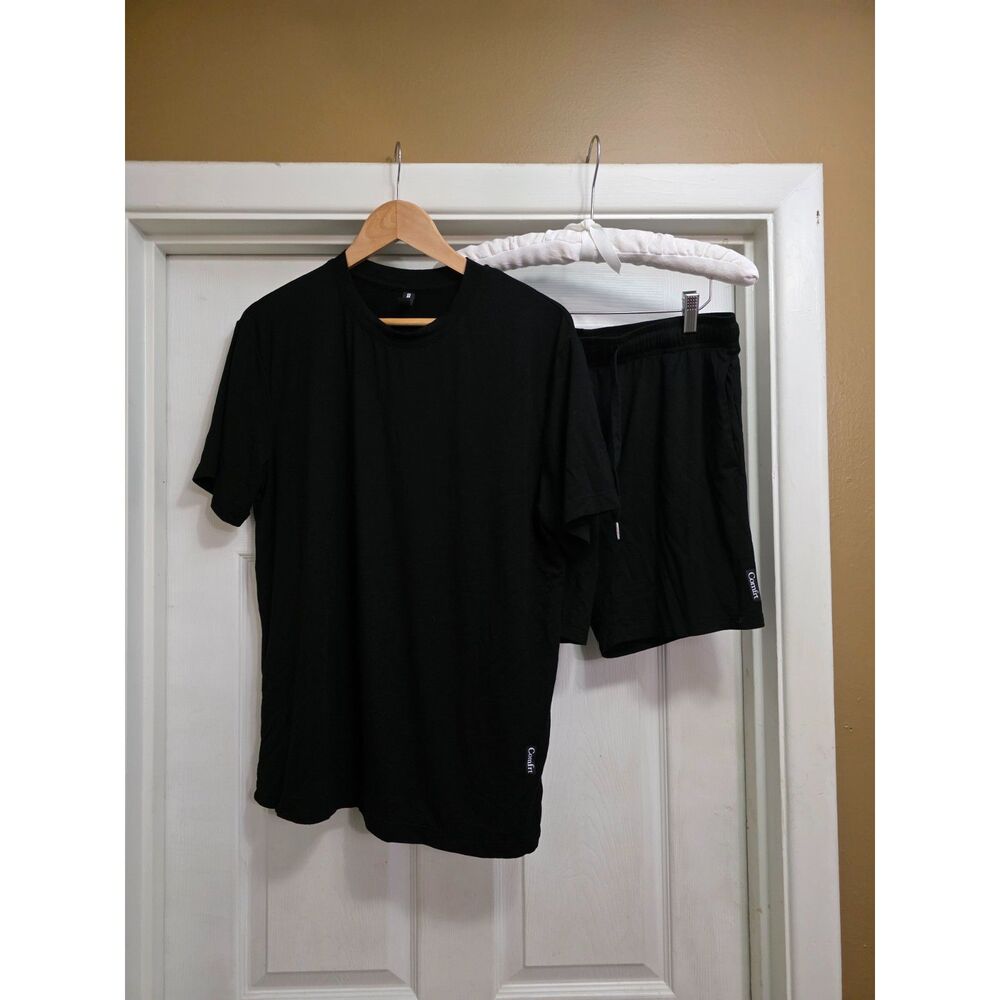 Comfrt Black Short Sleeve Shirt & Shorts Sleep Set M